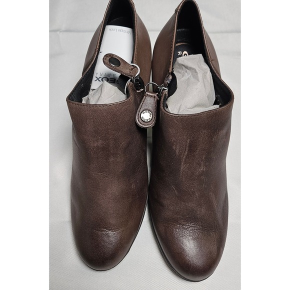 GEOX D Annya A Respira Brown Leather Booties Shooties Block Heel Womens 5 New - Picture 5 of 16
